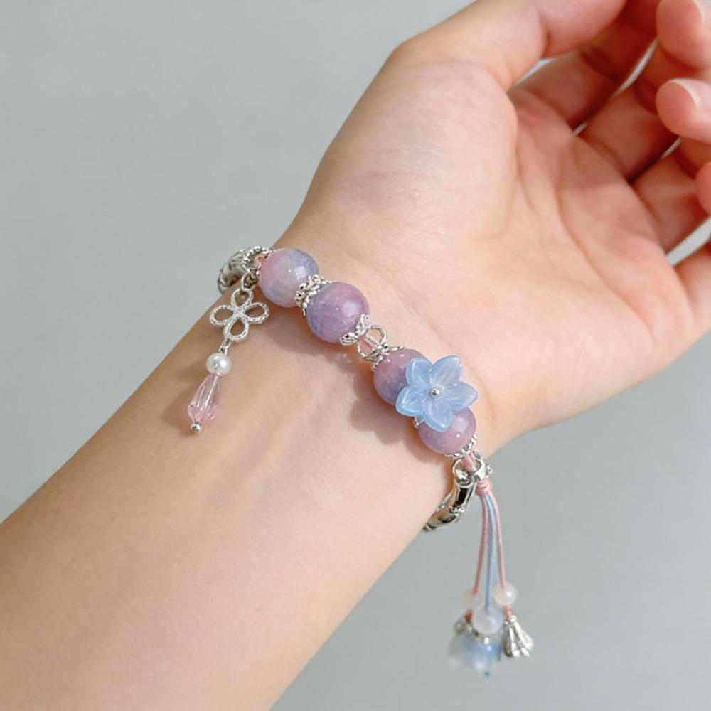 Exquisite Natural Stone Butterfly Flower Bracelet Elegant Gradient Color Beaded  Pendant Elastic Beaded Bracelets for Women Gift