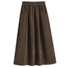 Autumn New Style Corduroy Midi A-Line Skirt for Women, High-Waisted, Slimming, Elastic Waist, Pleated Dress