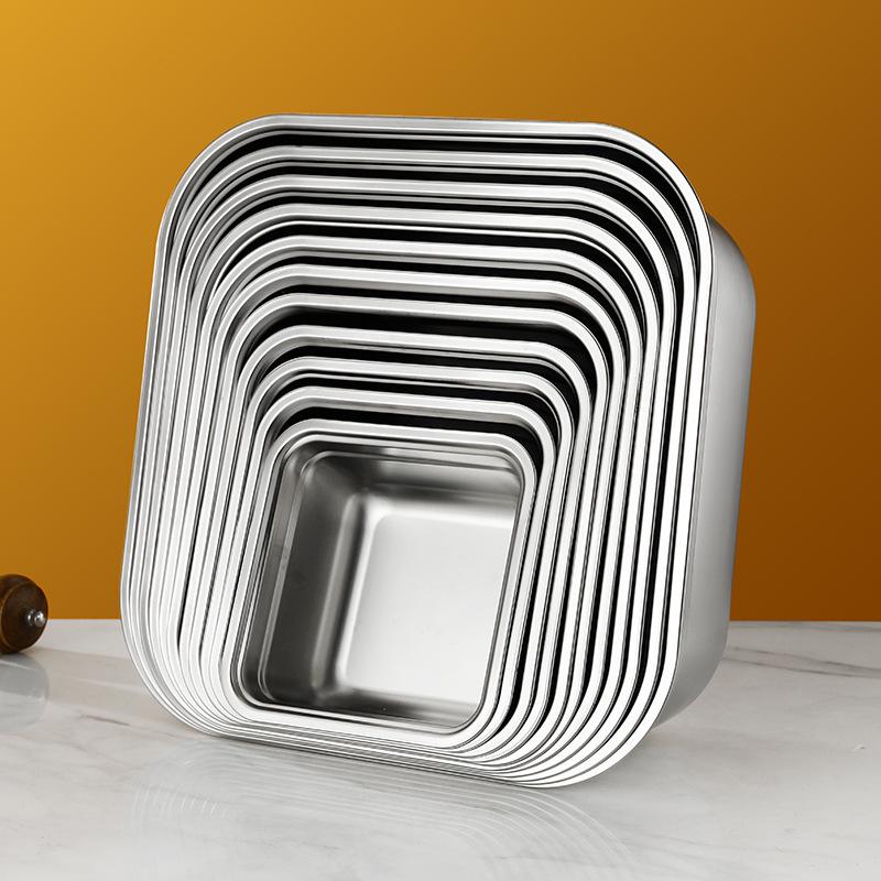 Large 304 Stainless Steel Colander with Lid - Square Vegetable Washing and Oil Draining Basin