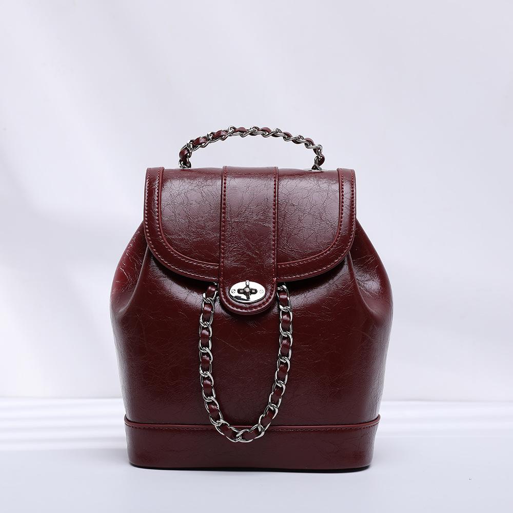Real cowhide Korean ins niche cardinal bag high-end chain light small fragrant wind backpack