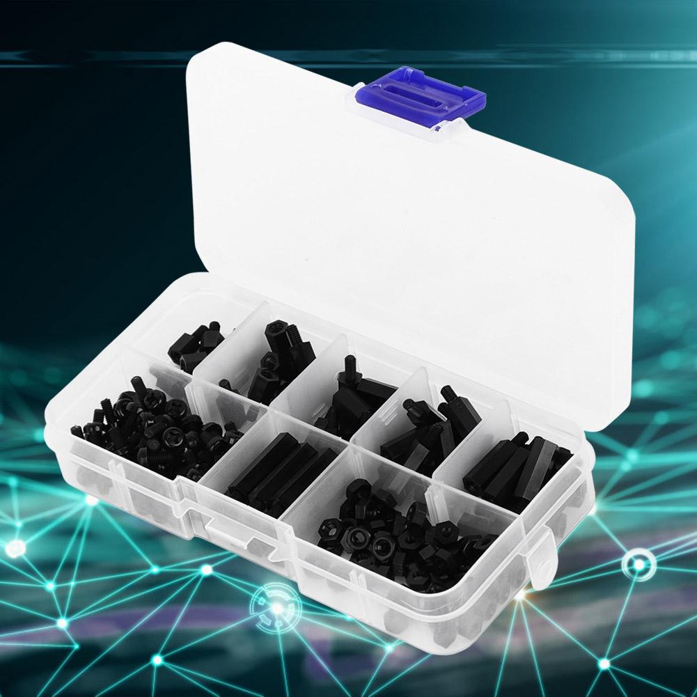 180pcs Box M3 Nylon Screw Nut Male Female Standoff Combination Assortment Kit(Black )