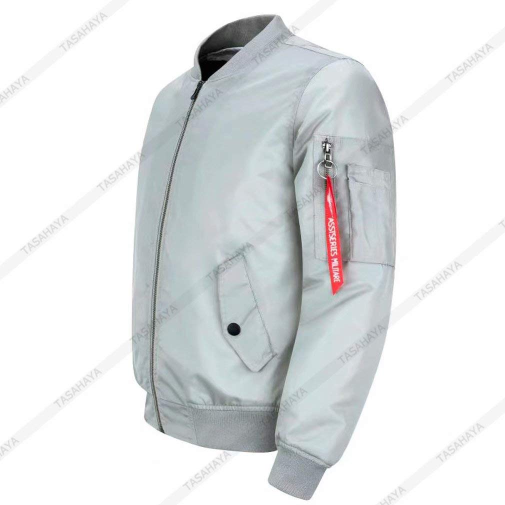 Tasahaya Military Flight Jacket with Men's Stand-Up Collar, Lightweight, Casual, Spring/Autumn (5XL, Gray)