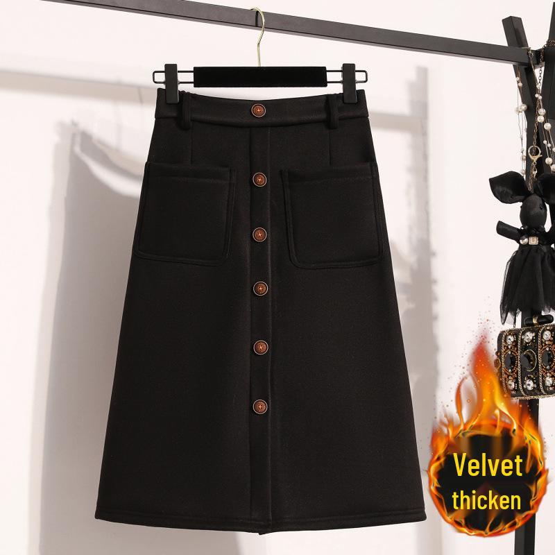 

Plus Size Fleece-Lined Wool Blend Skirt: Elastic Waist, Loose Fit, Winter Style for Curvy Women 4XL колір темно кави
