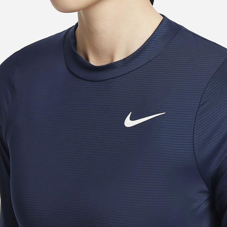 Nike UV Victory Solid Round Neck Quick-Dry Slim Fit Printed Golf Long Sleeve T-Shirt Women Tops Obsidian DH2069-451