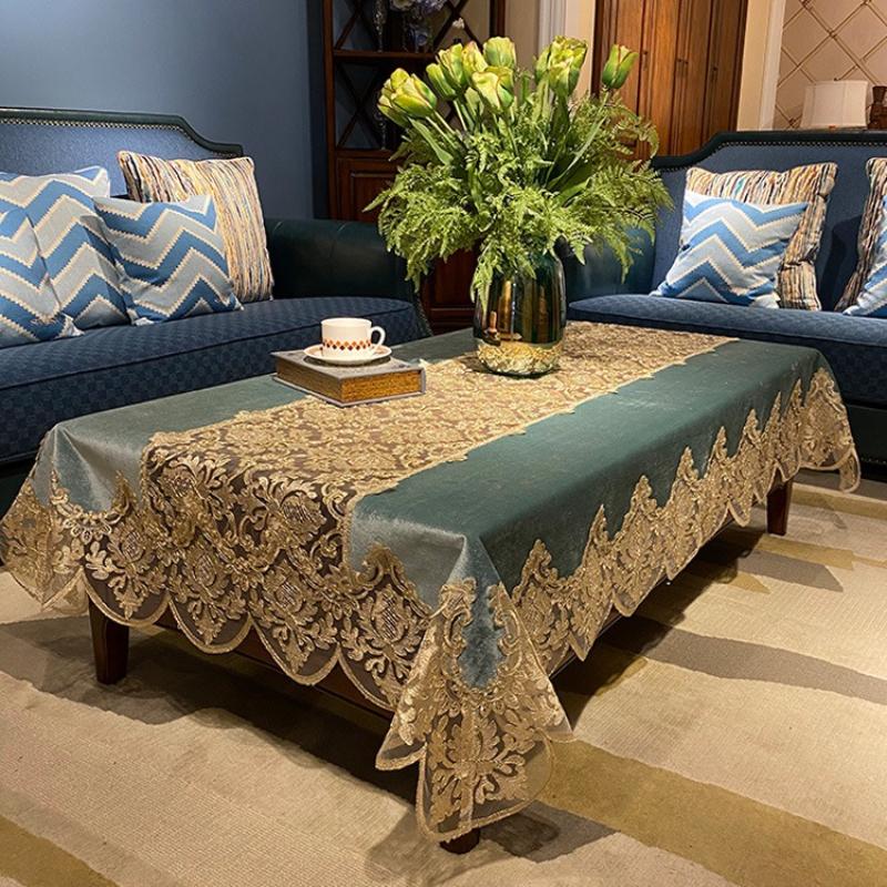 European Tablecloth Gold Velvet Lace Balcony Living Room Rectangular Dining Table Lace Decoration Light Luxury Style Tablecloth