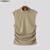 INCERUN Men Stand Collar Sleeveless Elastic Waist Fitted Casual Twisted Tank Tops