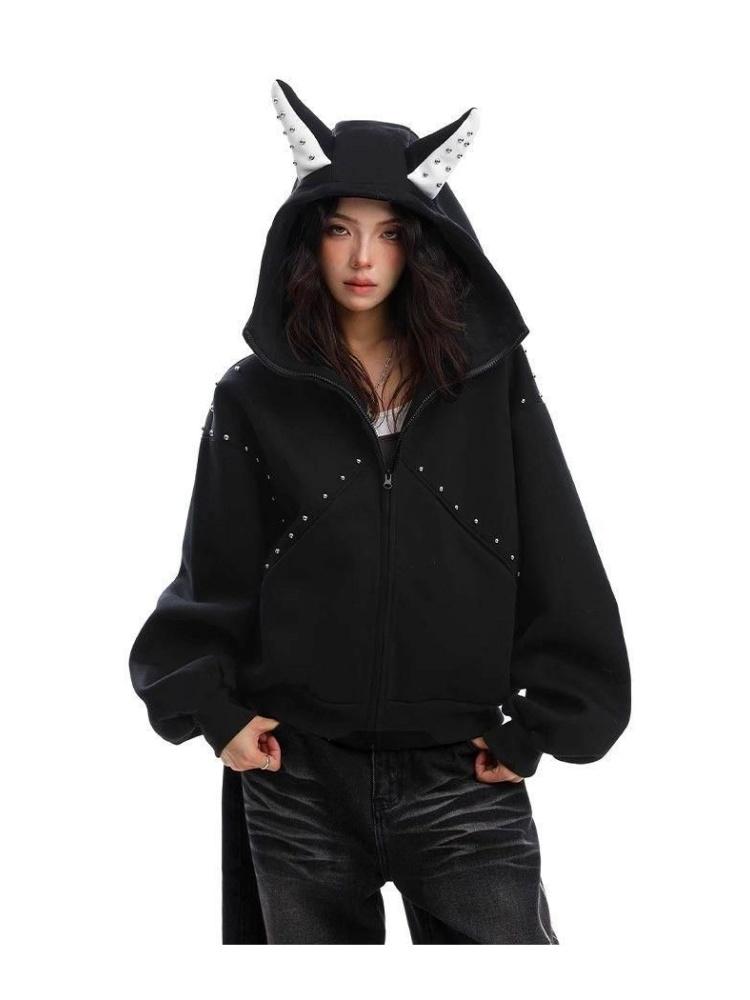 

Винтажные худи оверсайз с длинным рукавом, повседневные свободные женские свитшоты на весну-осень XXL чёрный