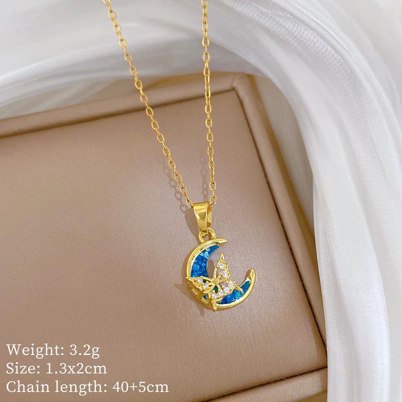 Copper Micro-Inlaid Light Luxury Fashion Personality Temperament Gorgeous Full Diamond Necklace Women'S Versatile Collarbone Chain Titanium Steel