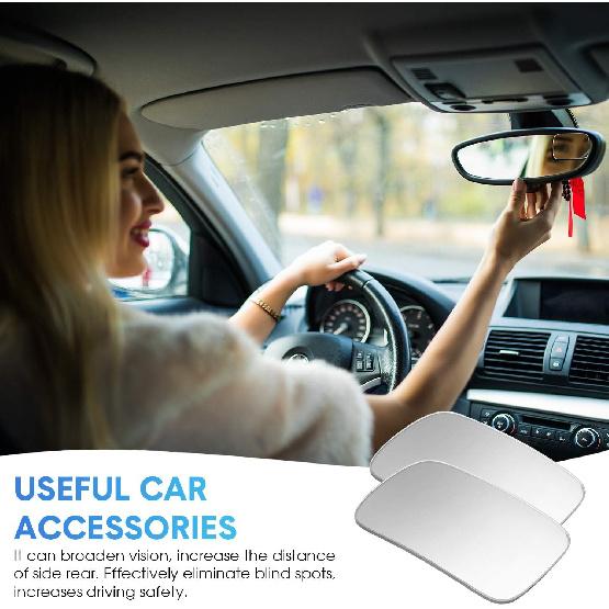 BBTO Blind Spot Car Mirror 4 Pack 360 Degree Glass Traffic Safety Rearview Mirror Rectangle Convex Spot Frameless Adjustable Self Adhesive Angle For