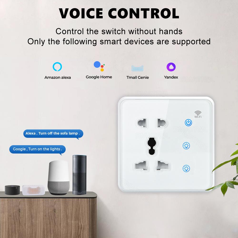 Tuya Wifi Wall Smart Socket 2gang Switch Light Touch Us Eu Uk Plug Tempered Glass Timing Electrical App For Google Home Alexa