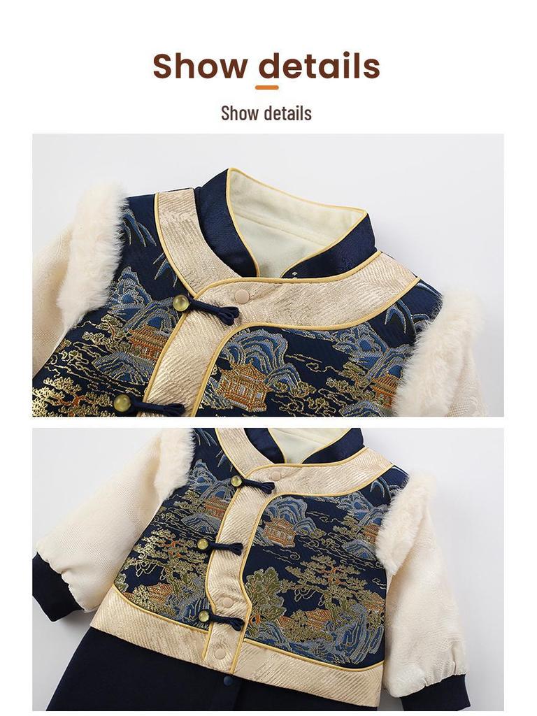 New Autumn/Winter Baby Fleece Romper: Chinese Style Harem Suit for Boys - Perfect for Birthdays and New Year Celebrations