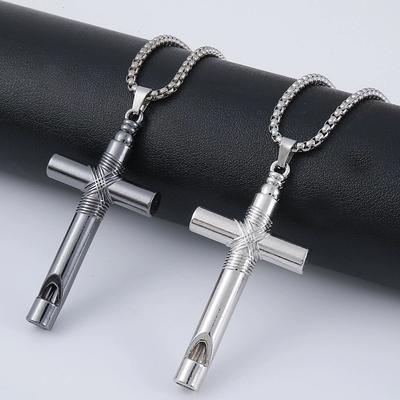 316L Edelstahl Kreuzkette Anhänger Halskette Für Männer Jesus Religiöses Accessoire Grau Kupfer Farbe