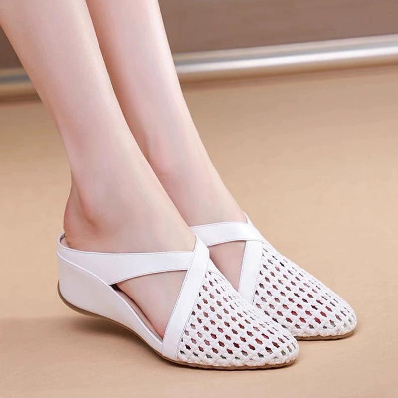 Hollow slope heel versatile soft bottom slippers women's 2025 new spring and summer women's outer wear slippers bag head slippers half drag