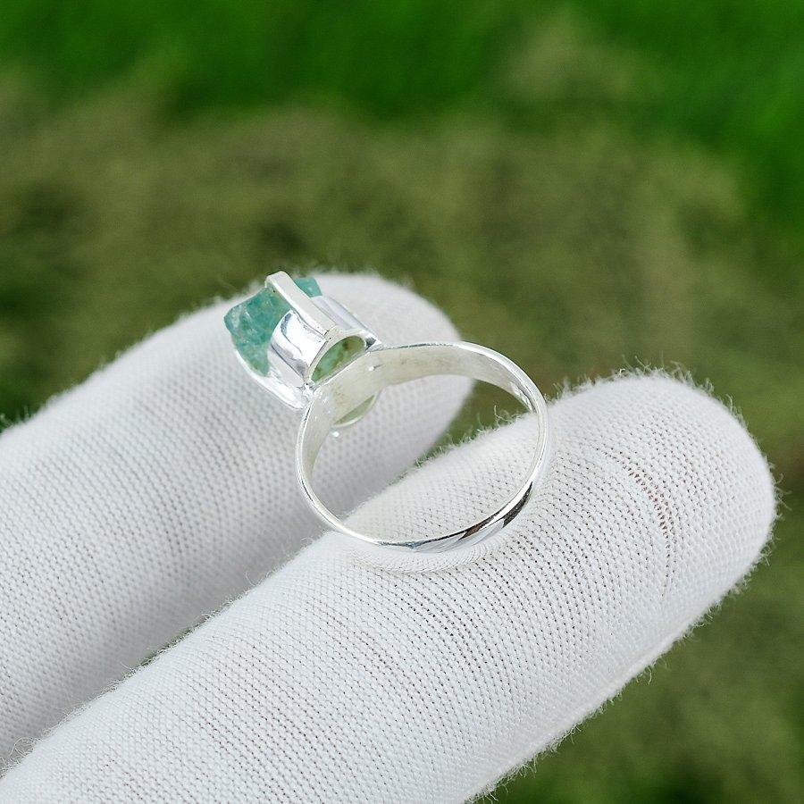 Natural Apatite Rough Gemstone 925 Silver Promise Ring Size 6.5 For Girls