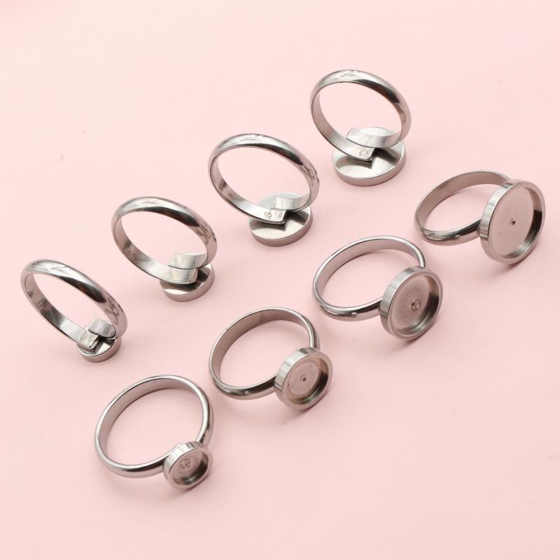 5pcs Stainless Steel 6-14mm Inner Size Craft Ring Cabochons Blank Base Settings Tray DIY Jewelry Making Accessories Supplies
