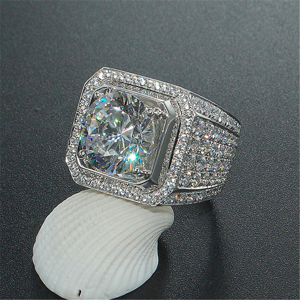 Gorgeous Men's Rhinestones Zircon Rings Luxury Copper Color Banquet Engagement Ring for Men Wedding Band Jewelry Gifts