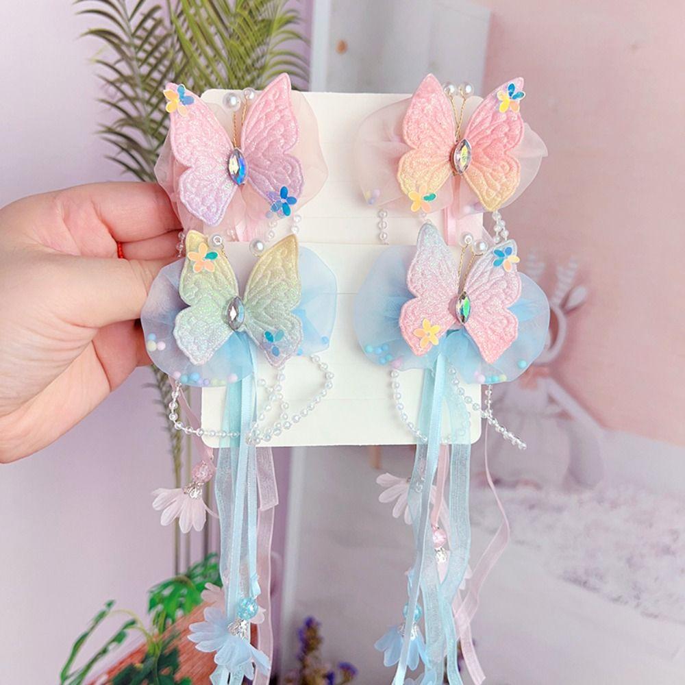 

Cloth Hanfu Hairpin Flower Chinese Style Hairpin Sweet Butterfly Tassel Hair Clip Daily Life