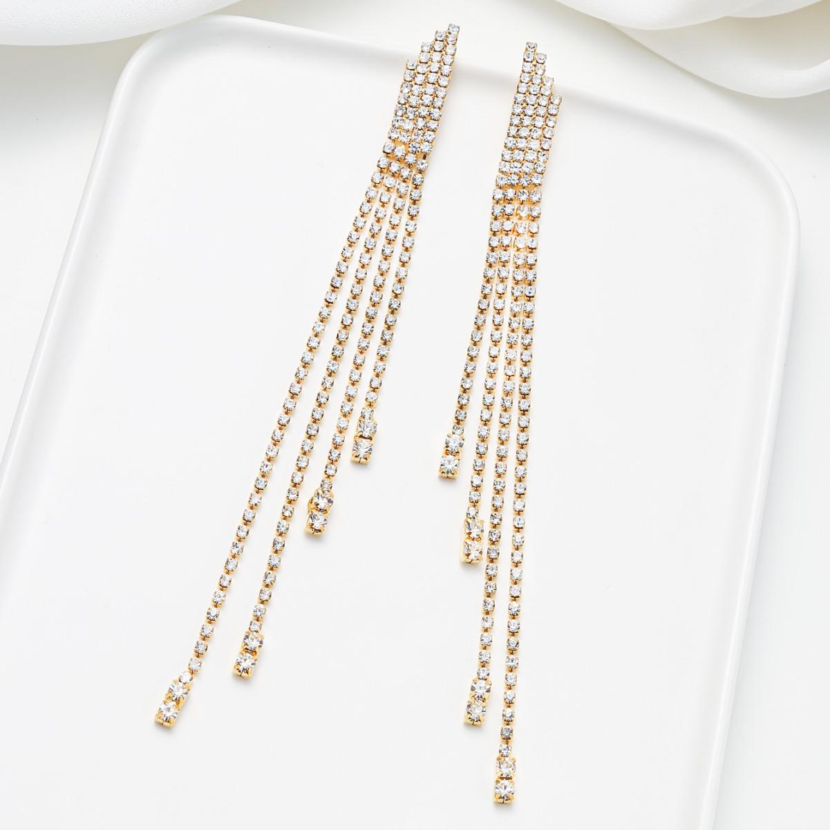 

Factory fashion Korean version ins simple inlaid zircon long stud earrings personalized full of diamonds niche design earrings