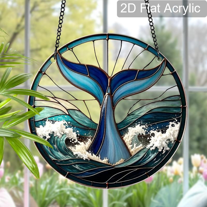 2D Flat Acrylic Ocean Whale Tail Suncatcher, 7.87/11.81in Window Hanging Decor, Home Room Art Ornament, Housewarming Gift