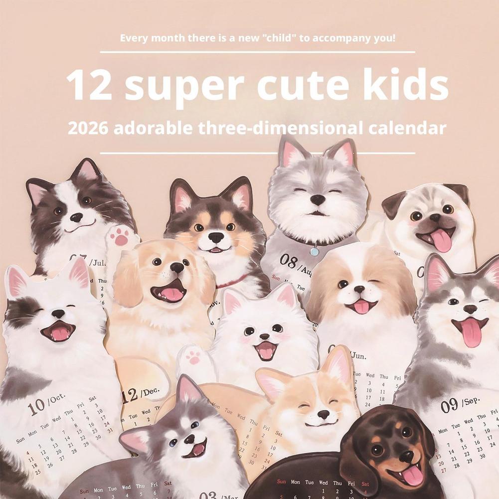 Süße Katze Hund Serie 2026 Neujahrskalender Schreibtisch Tischplaner Jahresagenda Organizer Notizen für Zuhause Büro Schule Kreativ