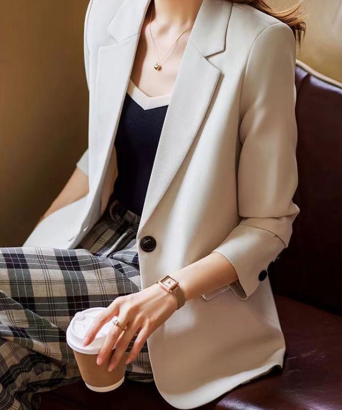 Женский повседневный жакет, весенний свободный жакет средней длины L бежевый