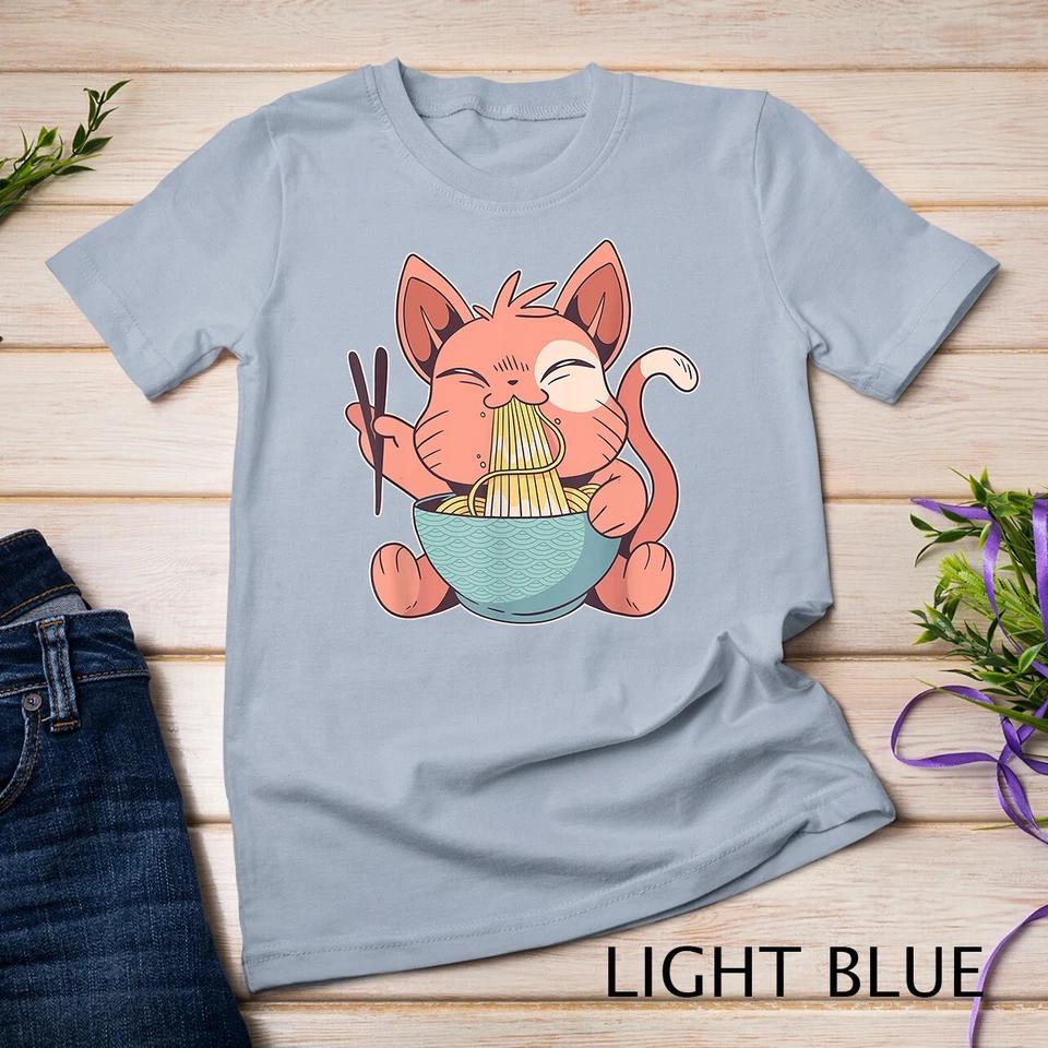 Cute Anime Cat Eating Ramen Japanese Kawaii Style T-Shirt Unisex T-shirt 5 4XL