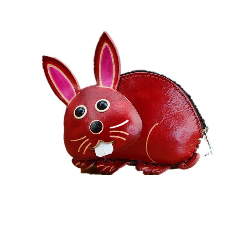 First Layer Cowhide Creative Bunny Change Bag Children'S Cute Cartoon Hand Bag Key Bag Birthday Gift