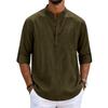 Men's Linen Long Sleeve Shirt Loose Fit Stand Collar Button Placket Casual Cotton Blend Pullover Shirt for Everyday Wear