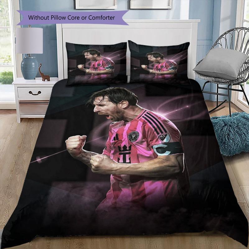Lionel Messi GOAT Argentina No.10 Green Grass Print 3Pcs Bedding Set Without Pillow Core Washable Microfiber Football Fan Bedroom Duvet Cover Set