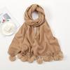 Women Warm Scarf With Rabbit Fur Ball Pashmina Thick Scarves Shawls Winter Cashmere Pompom Scarf Ladies Oversize Blanket Wrap