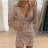2026 Nuova Collezione Autunnale Mini Abito Sexy Scollo a V Abito Scintillante Design Unico con Sacca Moda Donna