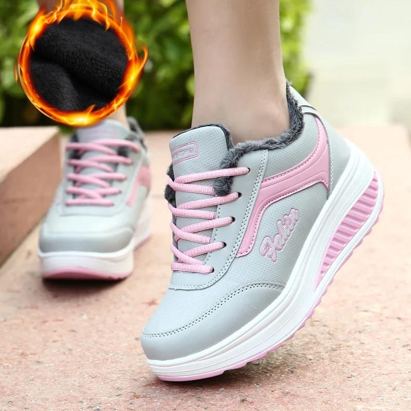 Autumn and Winter Plus Velvet Rocking Shoes Winter Shoes Women's High-heeled Thick-soled High-top Thick Cotton Shoes Casual Sports Cotton Shoes