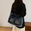 Denim Tote Bag for Women – Vintage Bag with Front Pockets & Adjustable Shoulder Strap – Perfect for Casual & Daily Use
