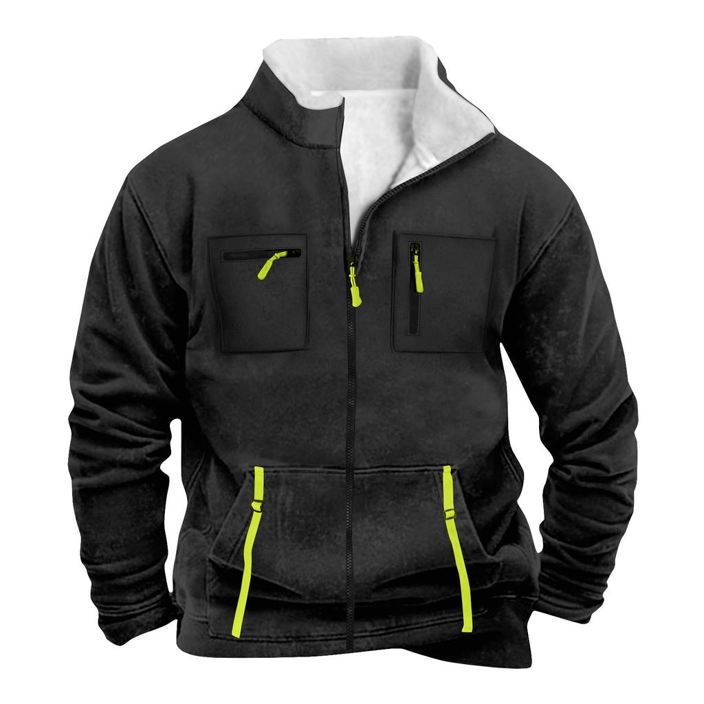 Men's Solid Color Zipper Pocket Zipper Sweatshirt Jacket Men's Sports Large Size Casual Sweatshirt Jacket