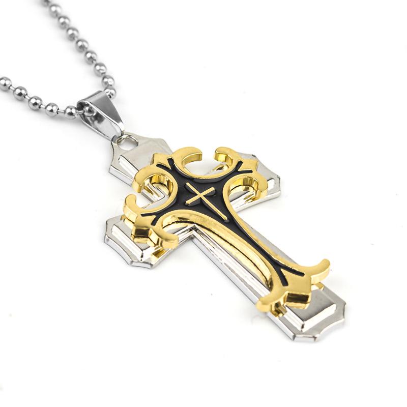 2024 Cross-Border Domineering Men's Necklace - Gold, Black, Silver Oil Drop Cross