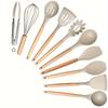 10 Pcs Silicone Cooking Utensil Set with Wooden Handles, Heat Resistant Non-Stick Kitchen Spatula Turner Spoon Tongs Whisk