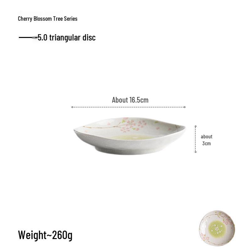 Cherry Blossom Ceramic Bowl & Plate Set: Includes Rice Bowl, Soup Bowl, Large Plate, Dish Plate, and Large Noodle Bowl - Japanese Imported.