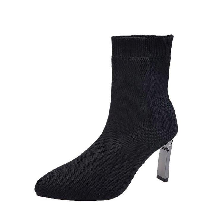 Autumn and winter women's shoes socks boots women's high-heeled thin-heeled pointed fly-woven elastic boots