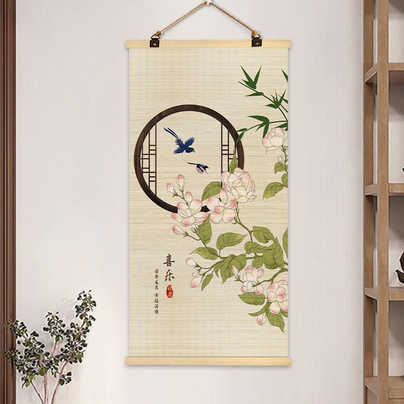 Chinese Bamboo Curtain Hanging Painting Bamboo Scroll Decorative Painting Hanging Paintings on The Entrance Wall Home Decoration 40x80cm