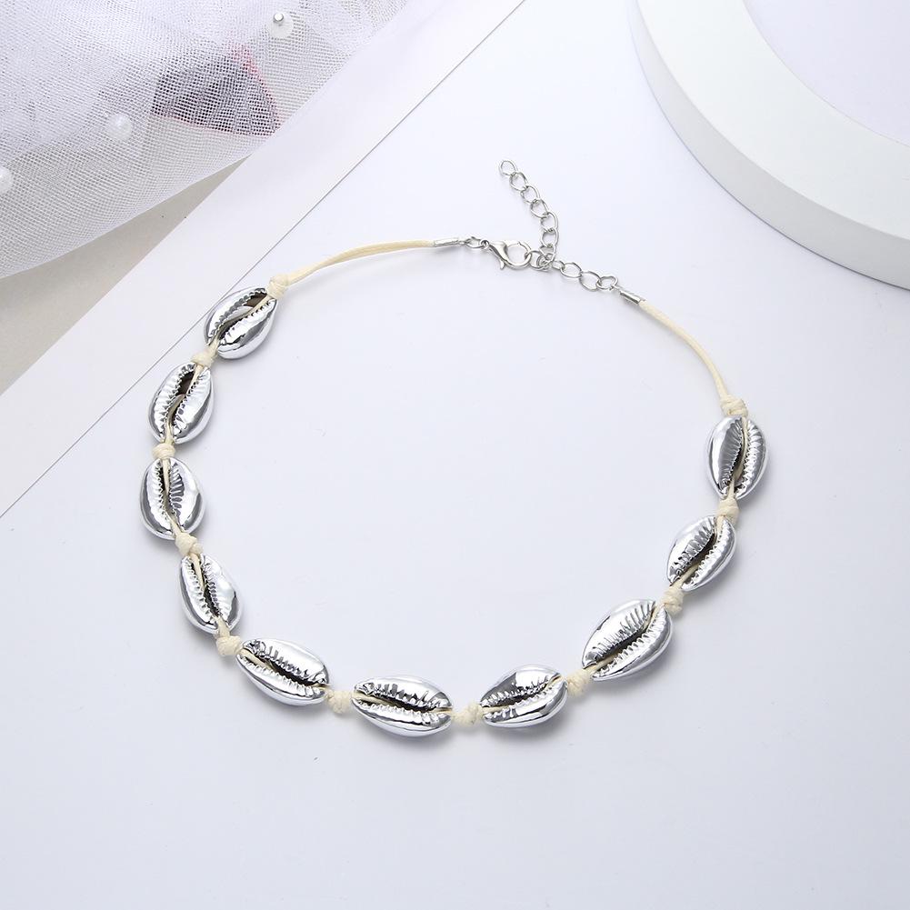 Bohemian White Shell Necklace with Rose Gold Clavicle Chain - Handmade Woven Jewelry with Lobster Clasp.