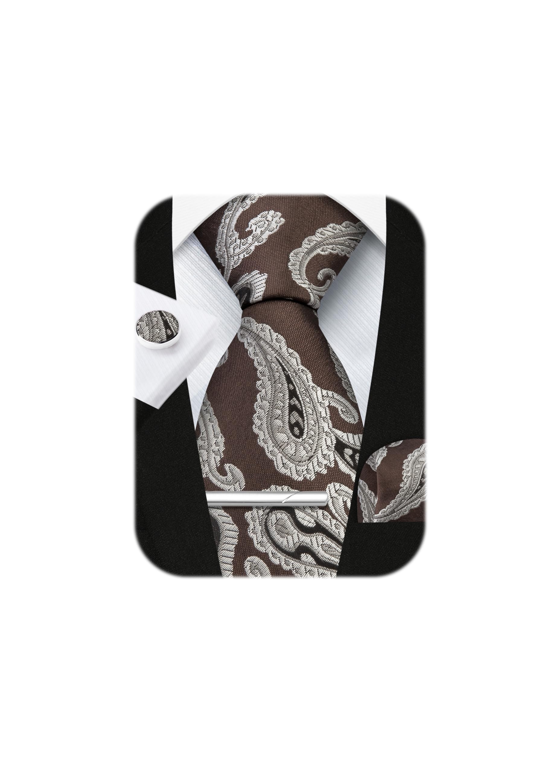 

[HISDERN] Men s Business Tie Set: Brown Tie, Brand Name, Pastry Pattern, Silk Pocket Square, Online Shopping, Job Hunting, Coming-of-Age Ceremony,