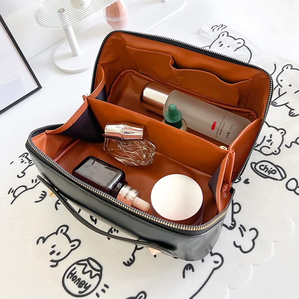 YOOAEFRTY Large Capacity Makeup Cosmetic Vanity PU Leather Cosmetic Perfect for Business Black Pouch, Bag, Pouch, Portable, Bag, Travel, Trips,