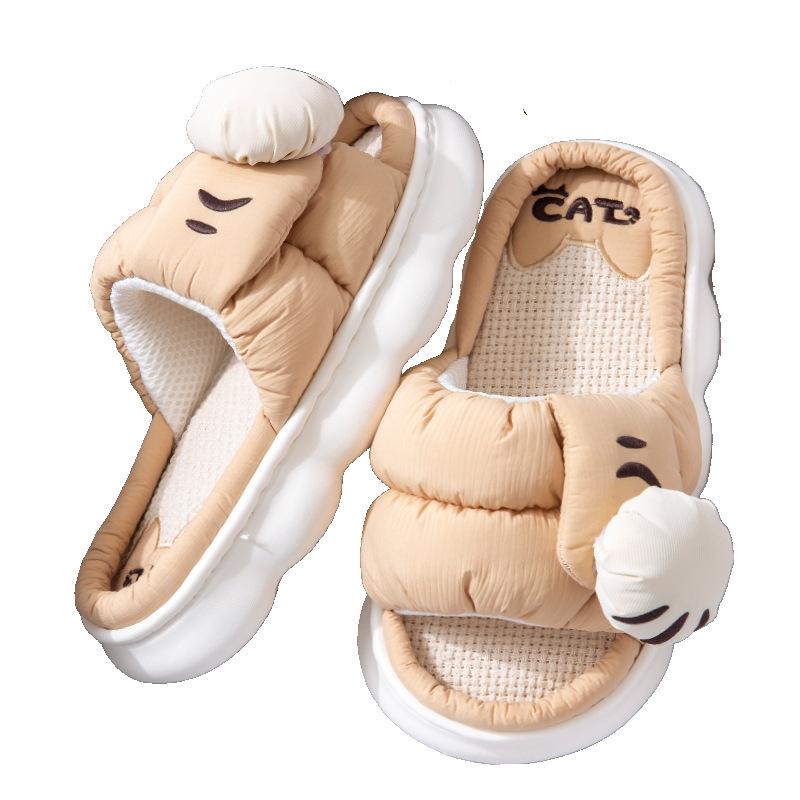 

Льняные тапочки летние дышащие парные нескользящие бесшумные домашние нескользящие тапочки мужские и женские четыре сезона 44-45 хаки