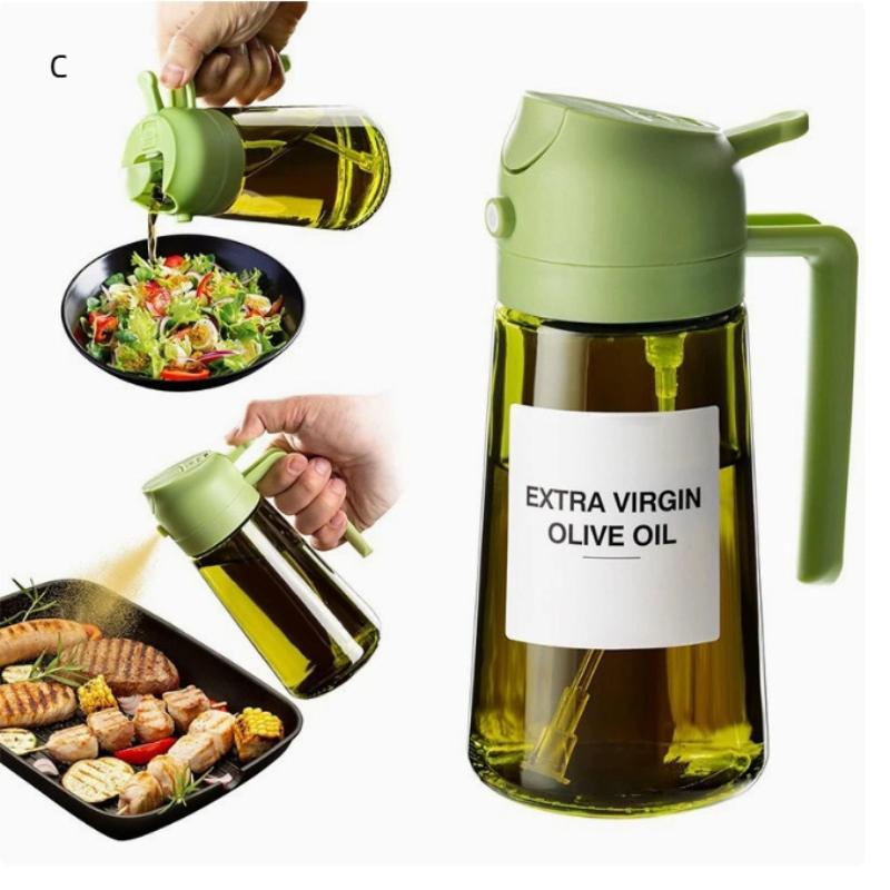 2in1 Glass Oil Pot Spray Pour Oil Bottle Light-Blocking Dark Oil Mist Spray Bottle Kitchen Dual Function Olive Oil Sprayer