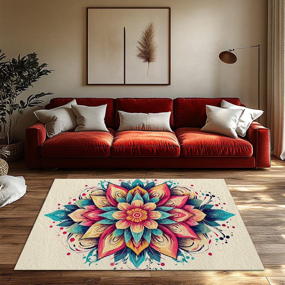 Boho Flower Carpet Washable Non Slip Floor Mat Persian Area Rug Modern Abstract Home Decor Living Room Bedroom Dorm Rug Gift