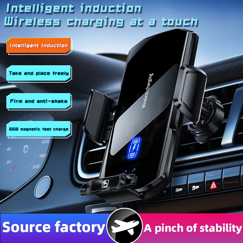 Wireless Car Phone Holder Stand 15W Fast Charge Touch Control Air Vent Phone Bracket Tempered Glass Panel for iPhone Android