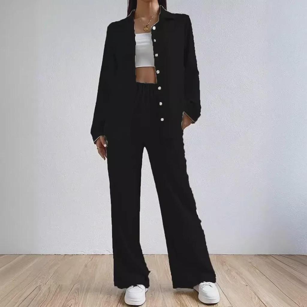 2024 Damen Einfarbiger Revers-Knopf-Cardigan-Anzug - Europäische & Amerikanische Lässige Mode Zweiteiliges Set
