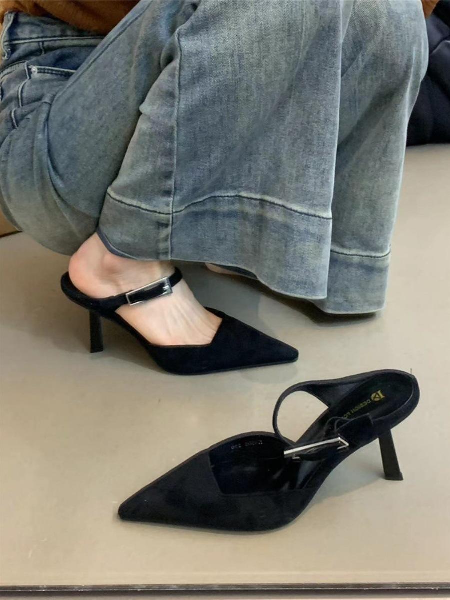 

Премиальные нишевые туфли на высоком каблуке женские летние 2024 новые французские темпераментные леопардовые туфли с острым каблуком классные женские туфли 36 чёрный