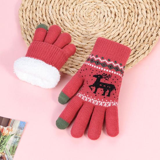 1 Pair Knitted Reindeer Full Finger Gloves Men Women Touch Screen Winter Warm Thick Fleece Gloves Outdoor Cycling Cold Weather Thermal Gloves