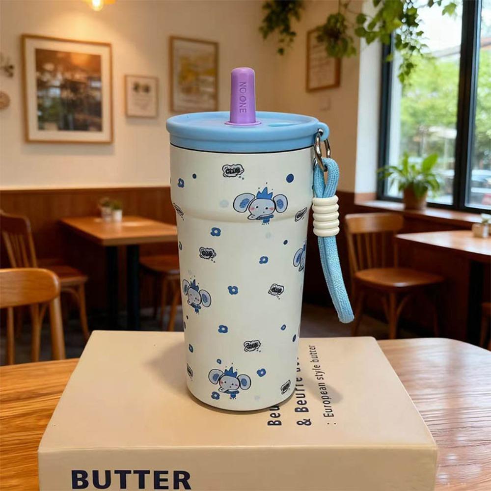 

500ML Vacuum Cup Double Drink With Lifting Rope Straw Vacuum Cup Leak-proof Large Capacity Suction Tube Cup Drinkware as синій